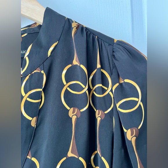 BANANA REPUBLIC Petite XS Chain Print Blouse Black Gold Long Sleeve Top - Picture 5 of 10